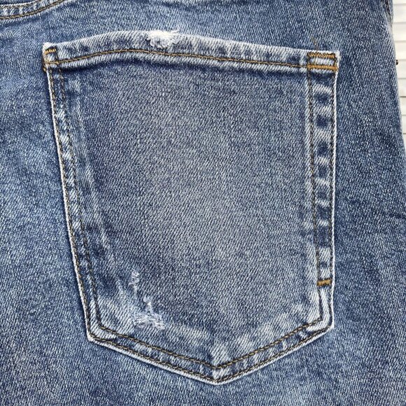 Zara High Rise Jeans Women 32 Distressed Ripped Button Fly Tapered Med Wash - Picture 13 of 16